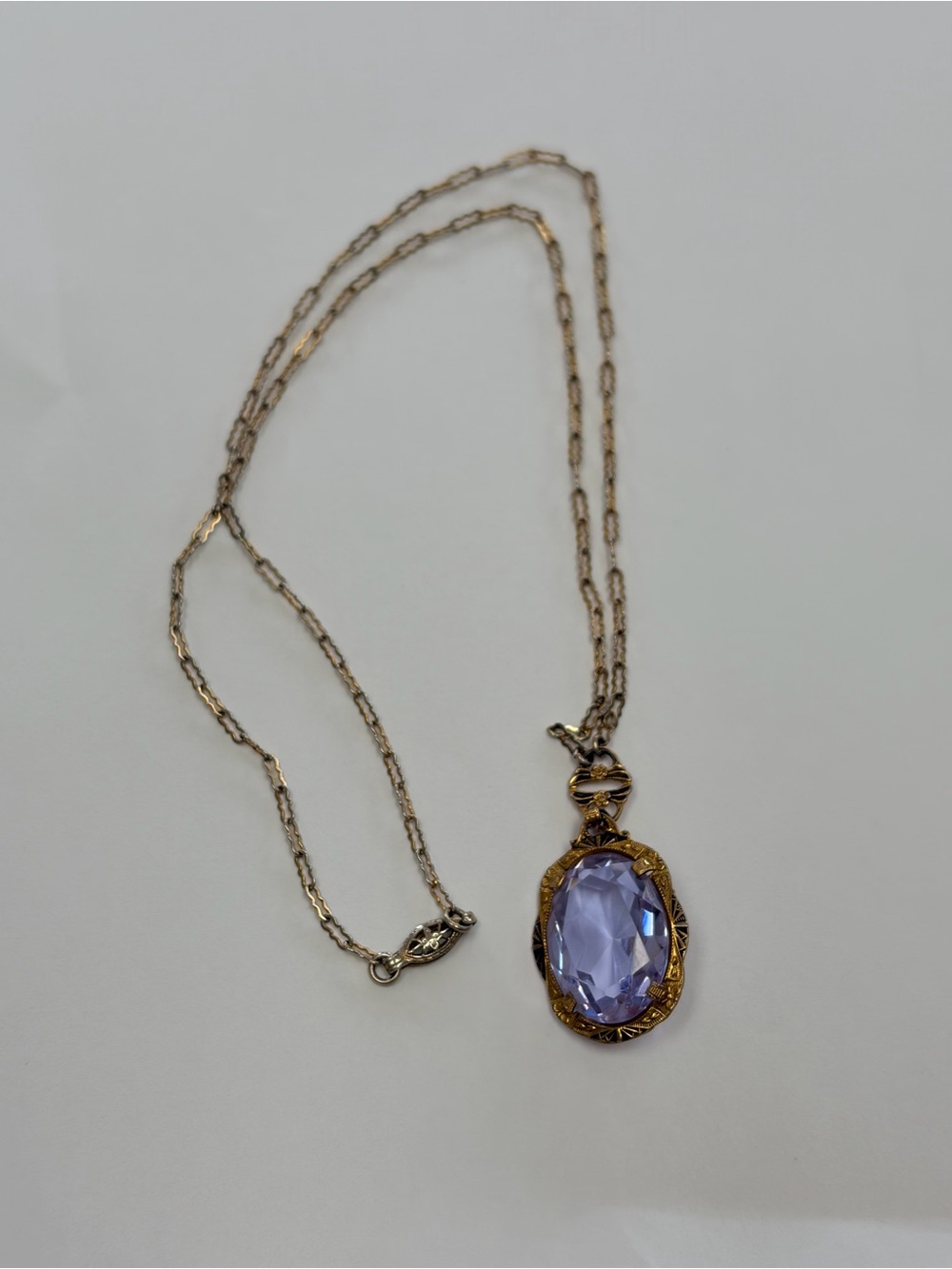 Antique Edwardian oval purple blue stone necklace - Picture 7 of 8
